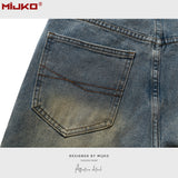 MIJKO Mens Vintage Pants Distress Wide Leg Jeans
