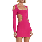 Women Dresses Sexy Waist Hollow-out Long Sleeve Narrow Dress Gown (Zns0409)