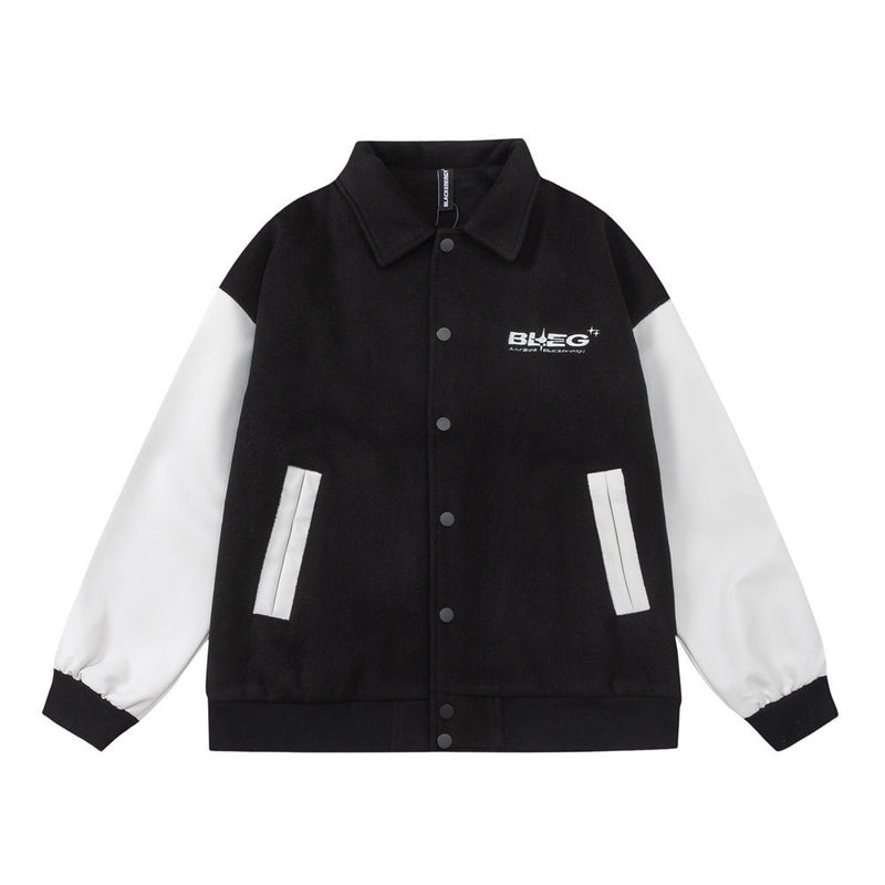 Men Jacket Coat Letter Baseball Uniform Jacket Male PU Leather Sleeve Baggy Coat