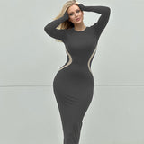 Women Dresses Fall Slim Fit round-Neck Long-Sleeved Dress