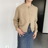 Women Winter Knitted Sweater Zipper Cardigan Long Sleeve Solid Color Thick Sweater