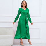 Women Date Dress Autumn and Winter V-neck Bubble Long Sleeve Dress