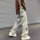 Men Jeans Embroidered Jeans Men's Summer Retro Loose Wide-Leg Straight Pants