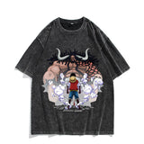 Anime Nika Luffy Washed Old Retro T-Shirt Short Sleeve