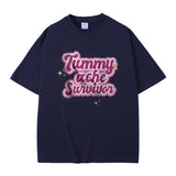Tummy Ache Survivor Graphic Print T-shirt Male Meme Oversize