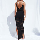 Women Knit Beach Cover Hollow Tassel Swimwear Cover-up Beach Maxi Dress