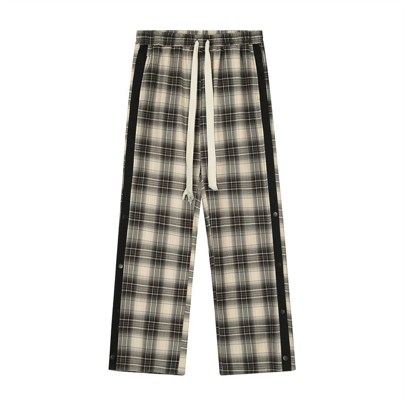 Men Sweatpants Plaid Exercise Casual Pants Men's Loose Breasted Stitching Straight-Leg Pants