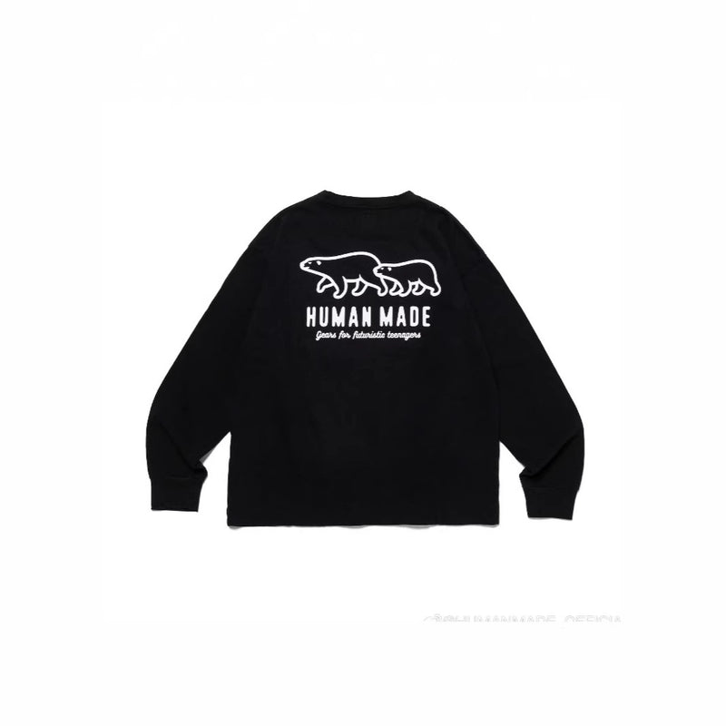 Men T-shirts Summer Trend Brand Human Polar Bear Long Sleeve T-Shirt Loose Bottom Shirt