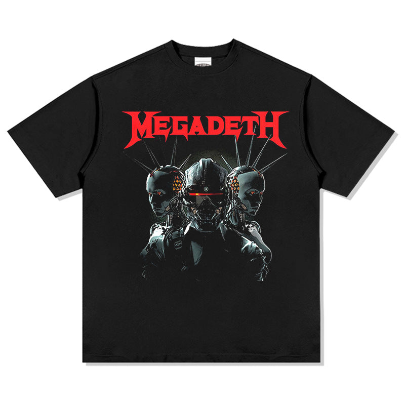 Mens Vintage Rock Band T-Shirt Megadeth Vintage Print Short Sleeve Loose T-Shirt