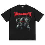 Mens Vintage Rock Band T-Shirt Megadeth Vintage Print Short Sleeve Loose T-Shirt