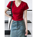 Women's T-shirt Short-Sleeved T-shirt Women's Summer V-neck Short Slim Top