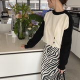 Women Winter Knitted Sweater Autumn Winter Sweater Sweater Button Color Contrast Patchwork Cropped Top 8t7311
