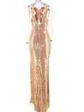 Women's Evening Gown Sexy Backless Vintage Sequins Dress Evening Dress