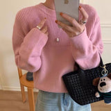 Women Knitted Pullover Autumn and Winter Loose Crew Neck Casual Knitwear