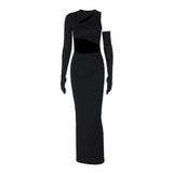 Women Dresses Winter Sexy Cutout Slim Fit round Neck Long Sleeves Dress