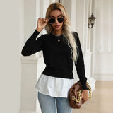 Women Knitted Sweater Autumn Knitted Stitching Shirt Sweater