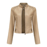 Red Leather Jacket Women's Rivet Leather Coat Spring and Autumn Jacket