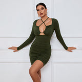 Women Dress Sexy Cutout Tight Skirt Short Skirt Sheath Long Sleeve Dress