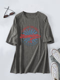Loose Crew Neck Short Sleeve Land of the Free America 1776 Summer T-Shirt