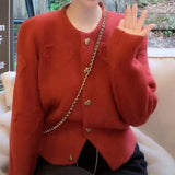 Women Knitwear Autumn and Winter round Neck Love Sweater Loose Knitted Cardigan