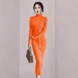 Women Maxi Dress Autumn and Winter Sweater Hip Knitwear Dress