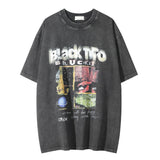 Men Vintage T-Shirt Printed Short-Sleeved T-shirt Men's Loose Casual Summer Worn Looking Washed-out round Neck