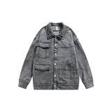 Unisex Jacket Retro Washed Denim Jacket Lapel Loose Pockets Overalls