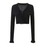 Women Sweater Knit Wear Autumn Short Fur Collar Knitted Cardigan Single-Breasted Top