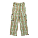 Men Sweatpants Plaid Casual Trousers Multi-Pocket Workwear Straight-Leg Pants