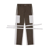 Men Sweatpants Punk Hip Hop Stitching Contrast Color Wide-Leg Workwear Trousers