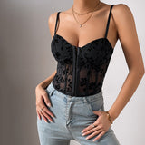 Women's Party Tops Straps Tulle Fishbone Waist Cropped Top
