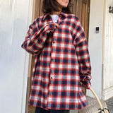 Women Trench Coat Winter Loose Plaid Long Sleeve Shirt Casual Coat