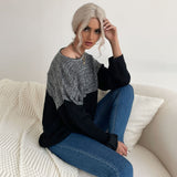 Women Knitted Sweater Long Sleeve Contrast Color Bottoming Sweater Slim Fit Autumn and Winter