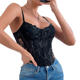 Women Party Tops Embroidery Mesh Sexy Sling Vest