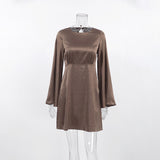 Women Dress Flared Sleeve High Waist Dress Spring Short Skirt