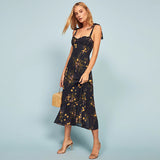 Robe Bridgerton Black Flower Print Overknee Mid-Length Slim Strap Dress