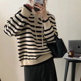 Women Knitted Pullover Autumn and Winter Simplicity Striped Hooded Sweater