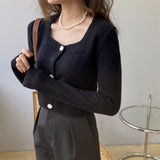 Women Cardigan Sweater Autumn Sweater Cardigan Retro Square Collar Knitwear Top Short Coat 8t8183