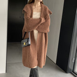 Women Cardigan Sweater Autumn Sweater Coat Lapel Loose Long Sweater W2353