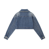 Women Jacket Five-Pointed Star Affixed Cloth Embroidered Short Denim Jacket