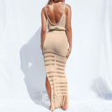 Women Knit Beach Cover Hollow Tassel Swimwear Cover-up Beach Maxi Dress