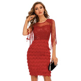 Women's Evening Gown Sexy Tassel Stitching Sequins Dress Dress