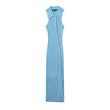 Women Dresses Summer Lapel Breasted Split Dress Sexy Midi Dress (Xds0414)