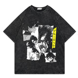 Washed retro t-shirt cartoon print graphic casual cotton summer short sleeves