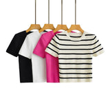 Women Sweater Knitwear Spring round Neck T-shirt Shory Style Ice Silk Pullover Knitwear T-shirt Top
