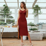 Women Dress V-neck Strap Sheath Dress Midi Dress