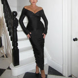 Women Dresse Sexy off-the-Shoulder Dress V-neck Formal Dress