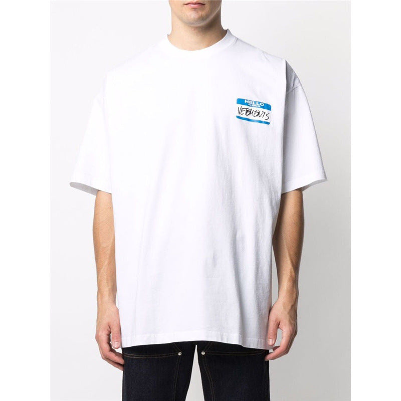 Vetements T Shirts VTM Hello My Name Is Signature Graffiti Logo T-shirt Men and Women Short Sleeve