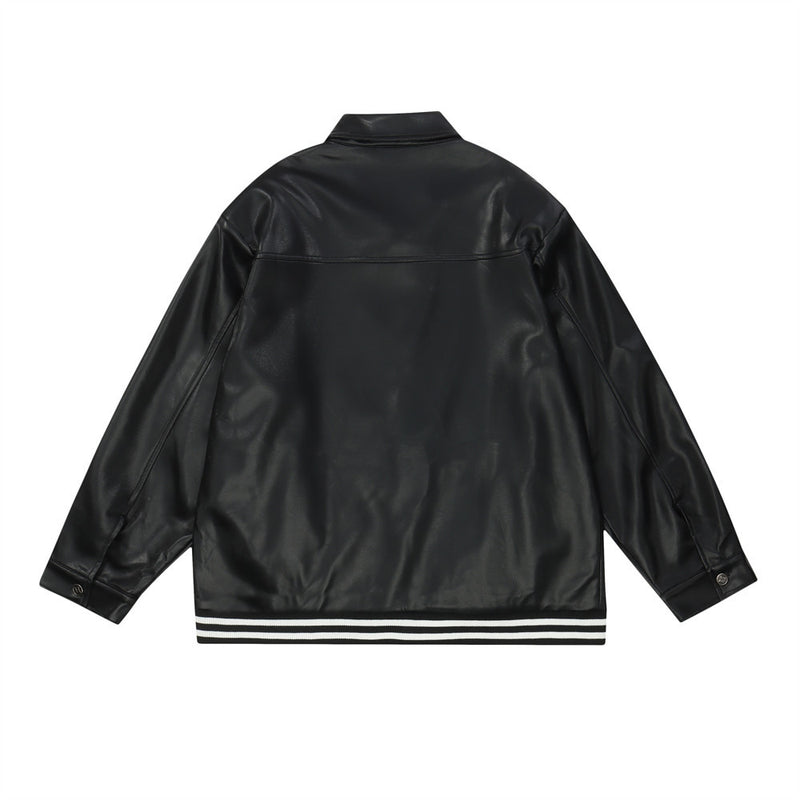 Men Jacket Coat Men's Autumn Loose Embroidery Casual Motorcycle Jacket