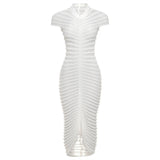 Women Dresses Autumn Short Sleeve Long Skirt Sexy Slim Knit Dress (Bla0420)